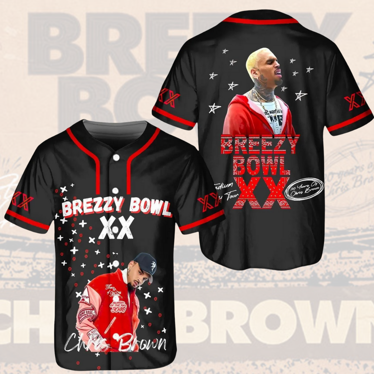 Chris Brown Breezy Bowl XX Baseball Jersey, Breezy Bowl XX Music Tour 2025 Baseball Jersey - Image 3