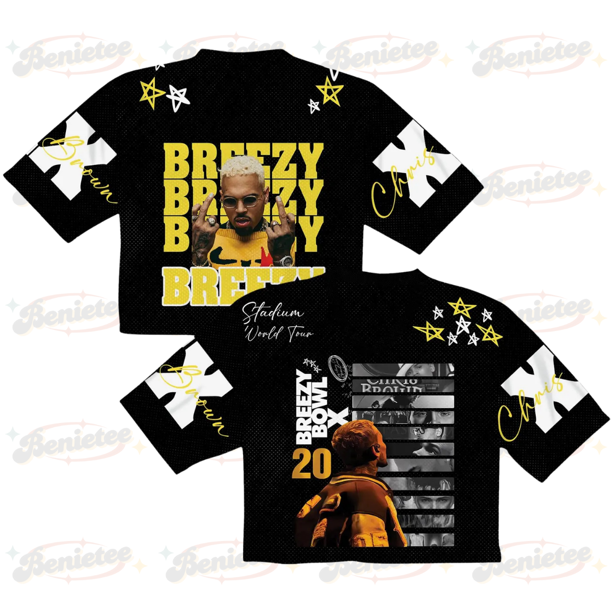 Chris Brown Croptop Mesh Football, Breezy Bowl Stadium World Tour 2025 Jersey For Fans Gift