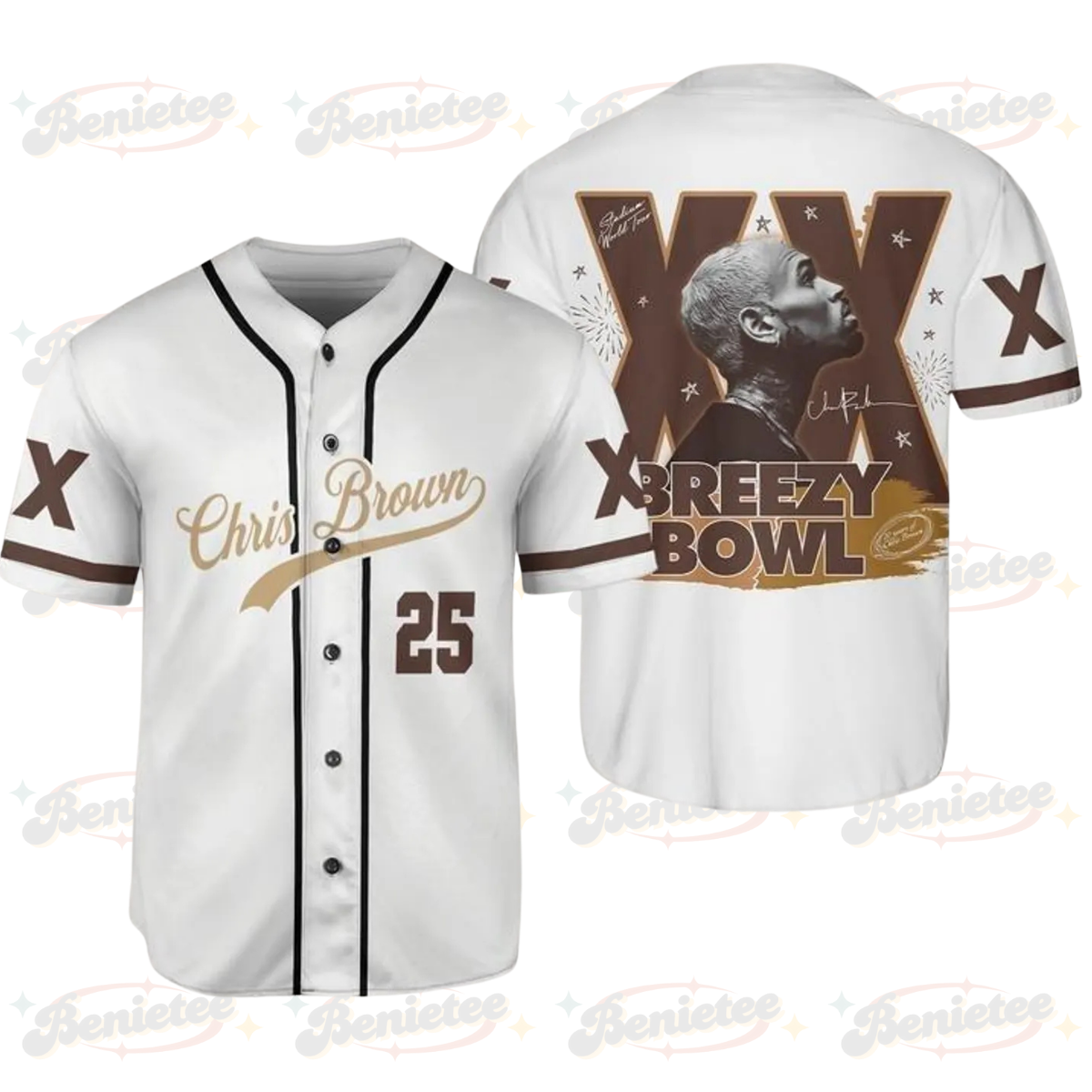 Custom Chris Brown Baseball Jersey, Breezy Bowl XX Tour 2025 Baseball Jersey