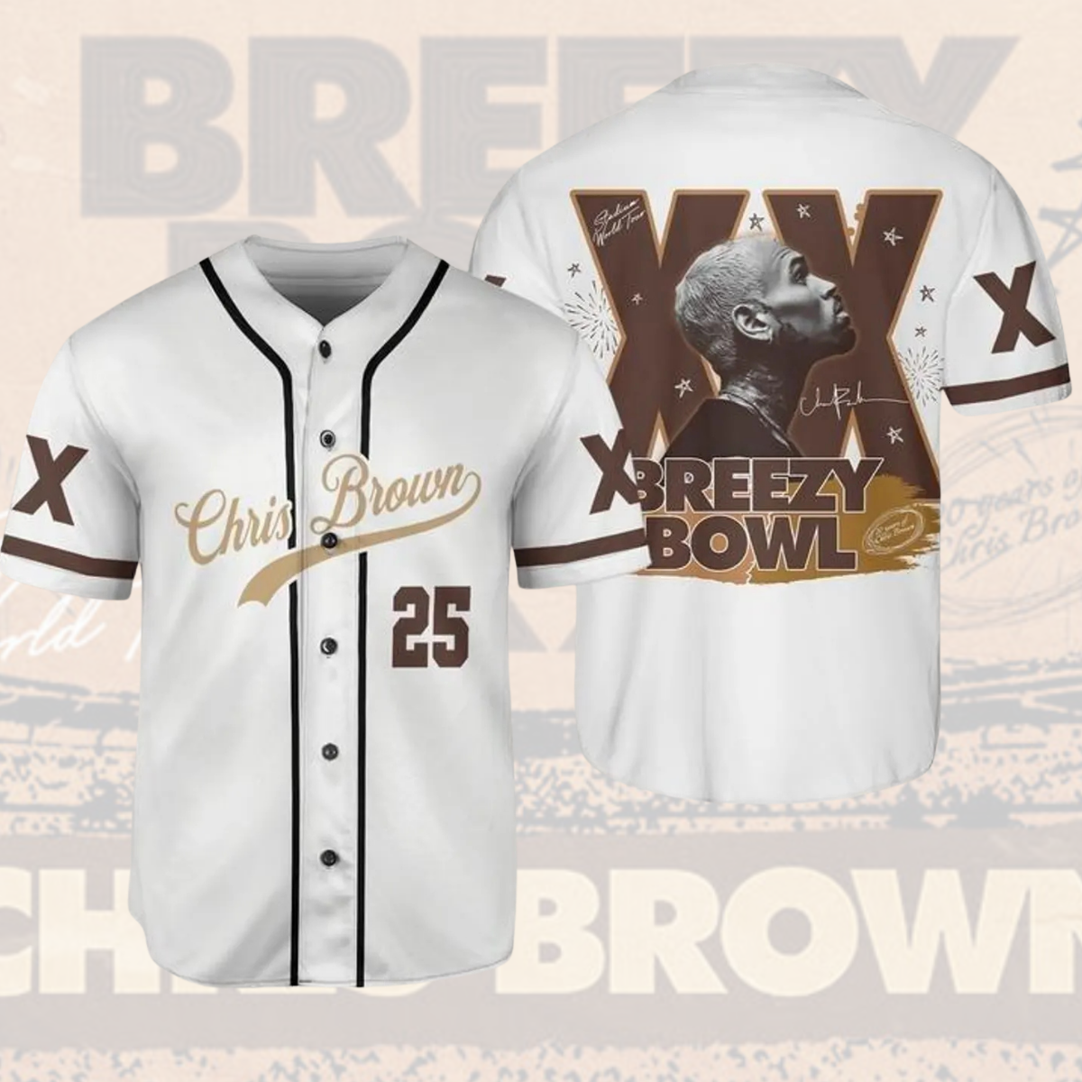 Custom Chris Brown Baseball Jersey, Breezy Bowl XX Tour 2025 Baseball Jersey - Image 3