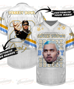 Alternative view of Custom Chris Brown Breezy Bowl Football Jersey, R&B Concert Merch Brown Breezy Bowl XX Tour 2025 Football Jersey