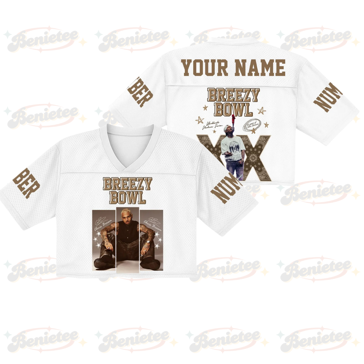 Custom Chris Brown Croptop Mesh Football, Breezy Bowl Tour 2025 Croptop Mesh Football