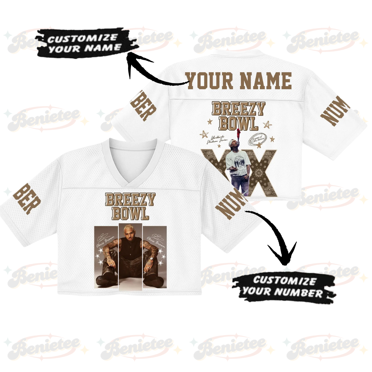 Custom Chris Brown Croptop Mesh Football, Breezy Bowl Tour 2025 Croptop Mesh Football - Image 2
