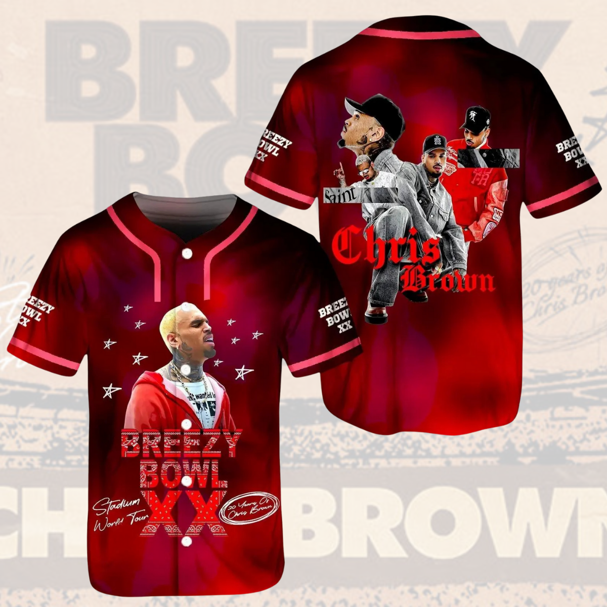 Chris Brown Breezy Bowl XX Baseball Jersey, Chris Brown Tour 2025 Baseball Jersey - Image 3