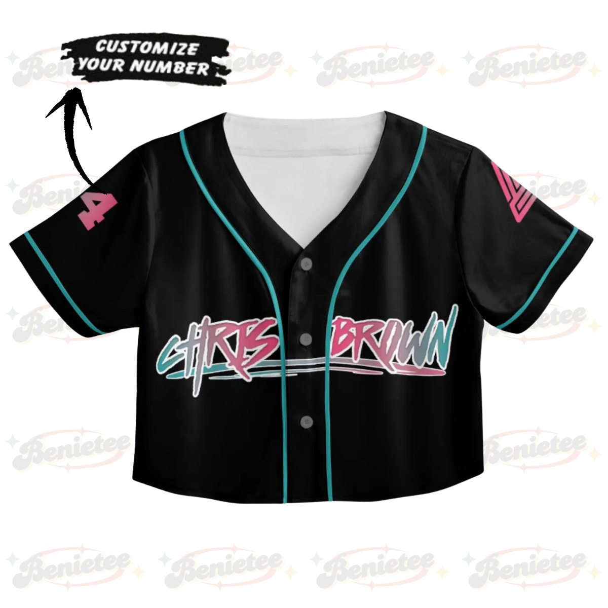Custom Chris Brown CropTop Baseball Jersey, Breezy Bowl XX Music Tour 2025 CropTop Baseball Jersey - Image 2