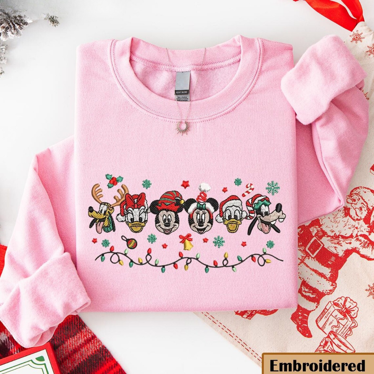 Embroidered Mickey And Friends Lights Christmas Sweatshirt, Mouse Holiday Gift Sweatshirt - Image 2