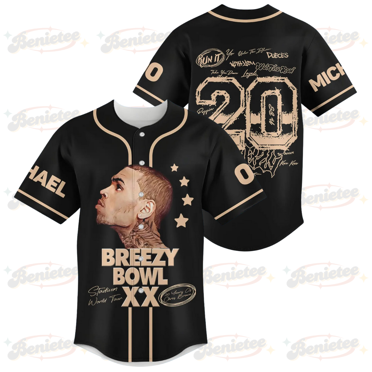 Custom Chris Brown Tour Baseball Jersey, Breezy Bowl XX Concert 2025 Baseball Jersey