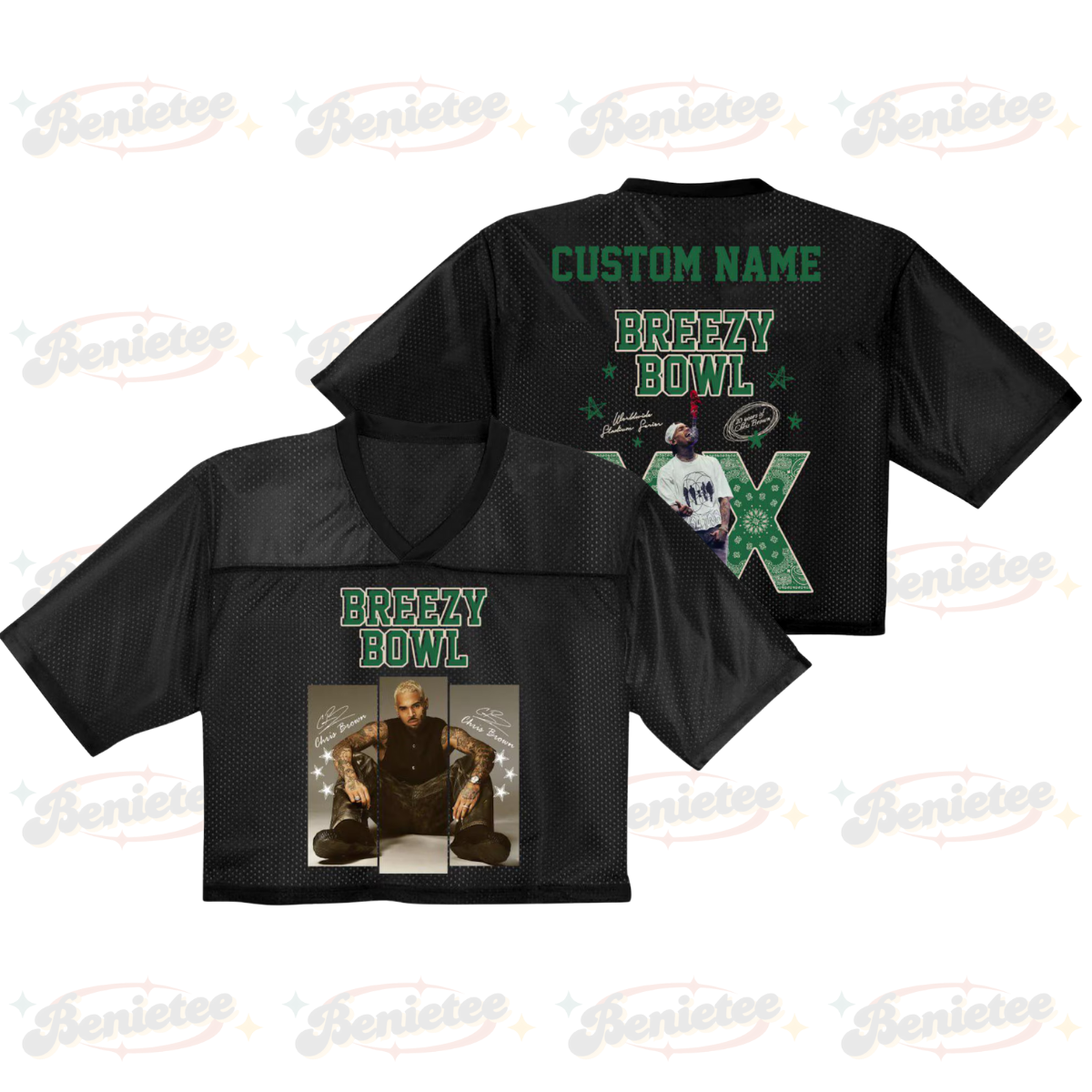 Custom Chris Brown Croptop Mesh Football, Breezy Bowl Tour 2025 Croptop Mesh Football