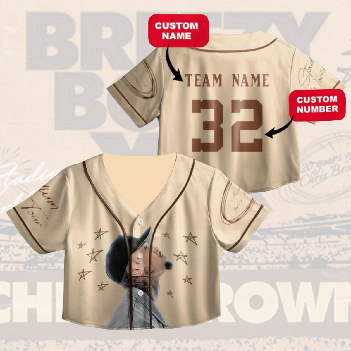 Personalized Chris Brown Croptop Baseball Jersey, Chris Brown Tour 2025 Croptop Baseball Jersey - Image 3