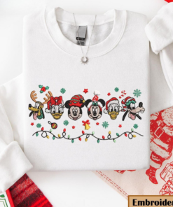 Embroidered Mickey And Friends Lights Christmas Sweatshirt, Mouse Holiday Gift Sweatshirt