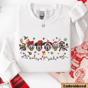 Embroidered Mickey And Friends Lights Christmas Sweatshirt, Mouse Holiday Gift Sweatshirt