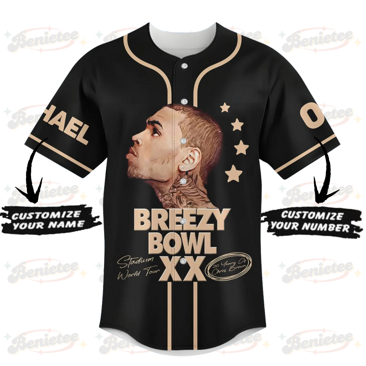 Custom Chris Brown Tour Baseball Jersey, Breezy Bowl XX Concert 2025 Baseball Jersey - Image 2