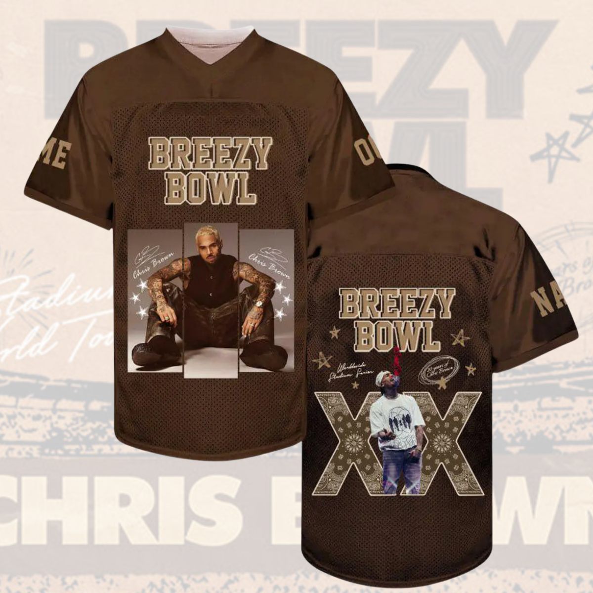 Custom Chris Brown Tour Football Jersey, Breezy Bowl XX 2025 Football Jersey - Image 3