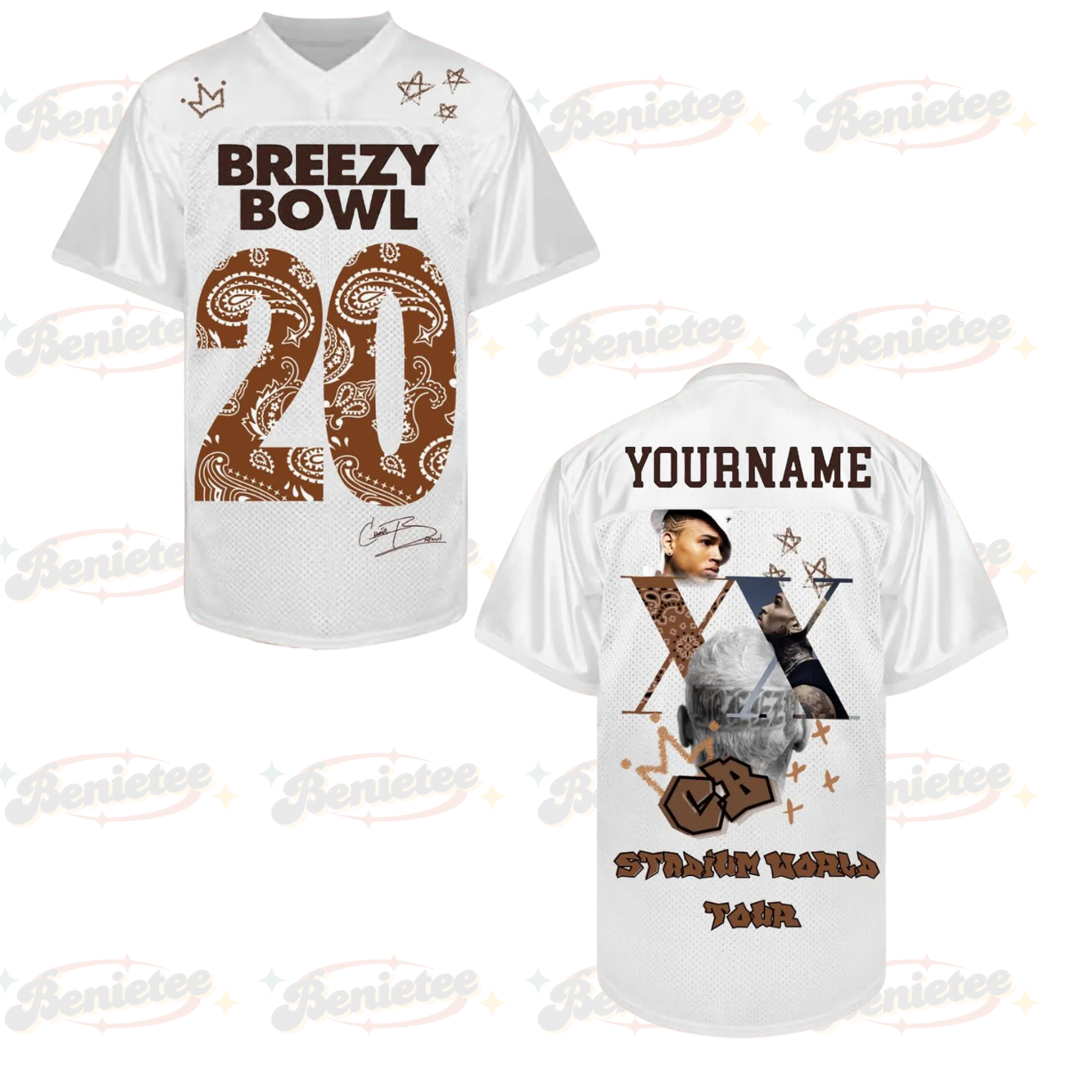 Custom Chris Brown Tour Football Jersey, Breezy Bowl XX 2025 Football Jersey