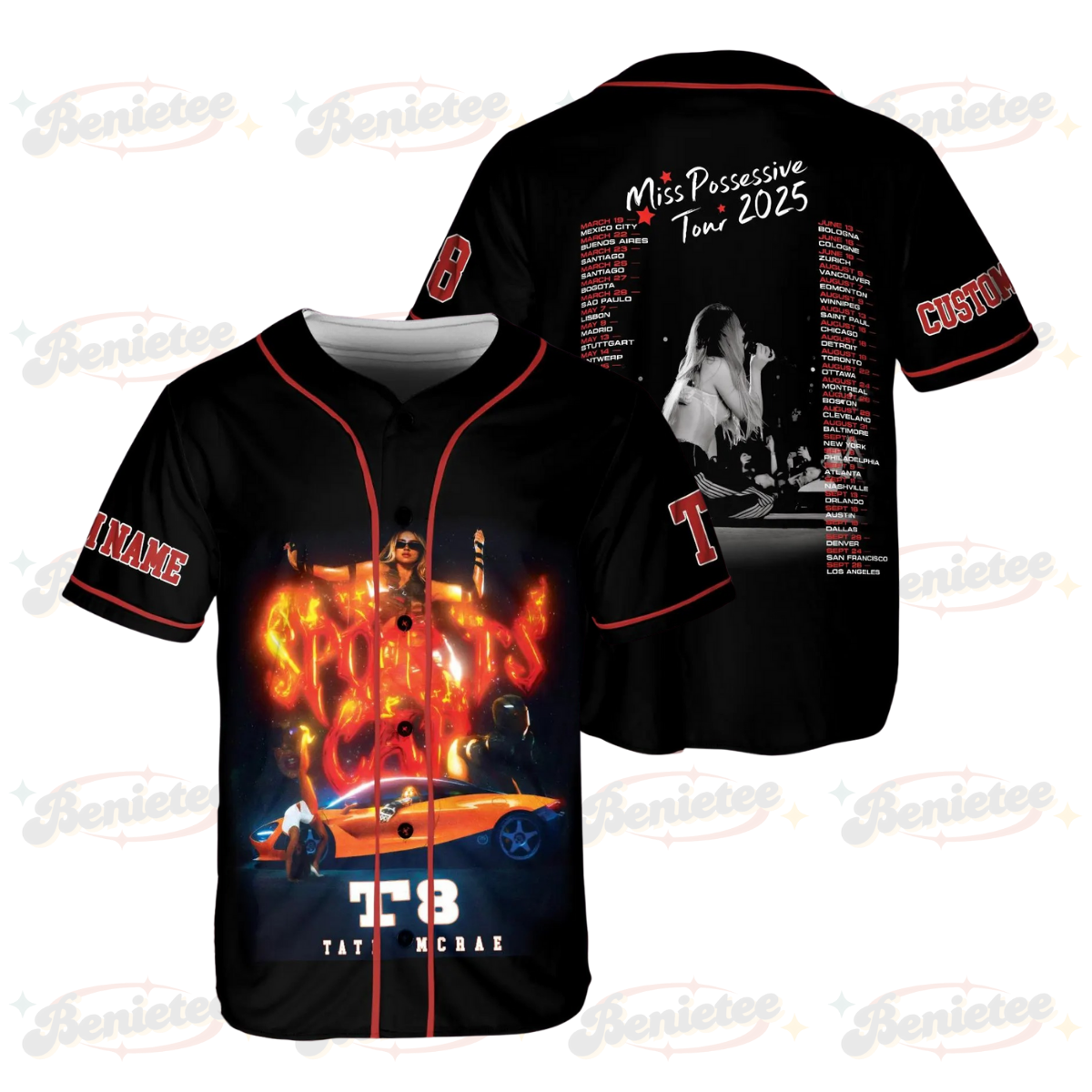 Personalized Miss Possessive Tour Baseball Jersey, Tate Mcrae T8 Concert Baseball Jersey