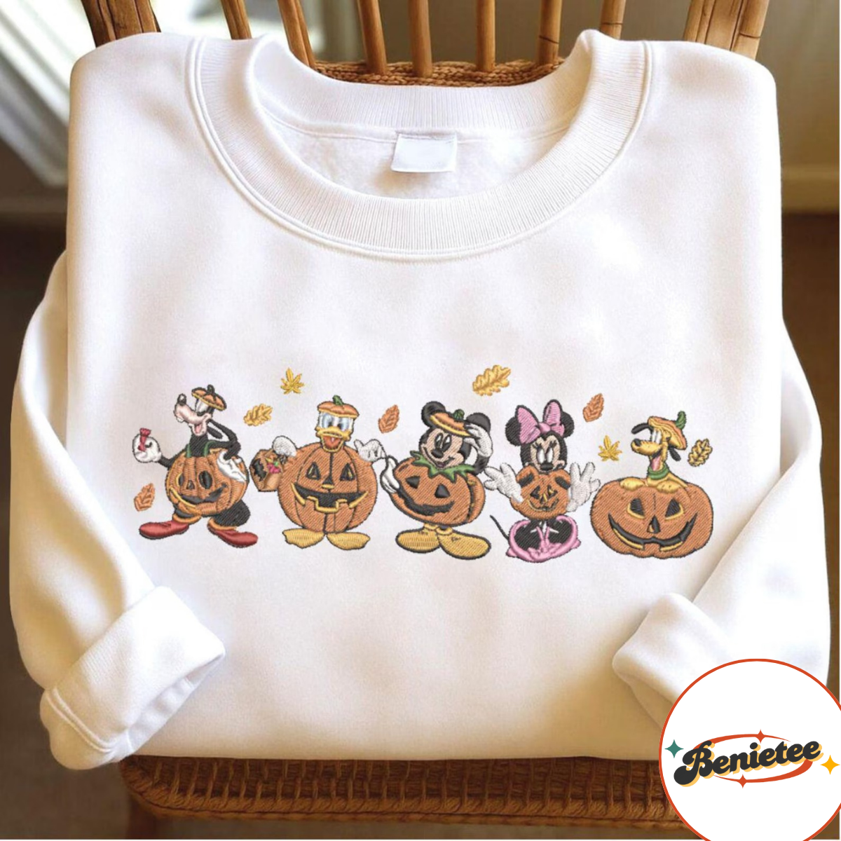 Eembroidered Mickey & Friends Fall Pumpkin Sweatshirt, Disney Fall Vibes Embroidery Shirt - Image 2