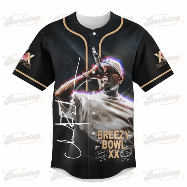 Alternative view of Chris Brown Tour 2025 Baseball Jersey, Chris Brown Breezy Bowl Baseball Jersey, Concert Tour Shirt