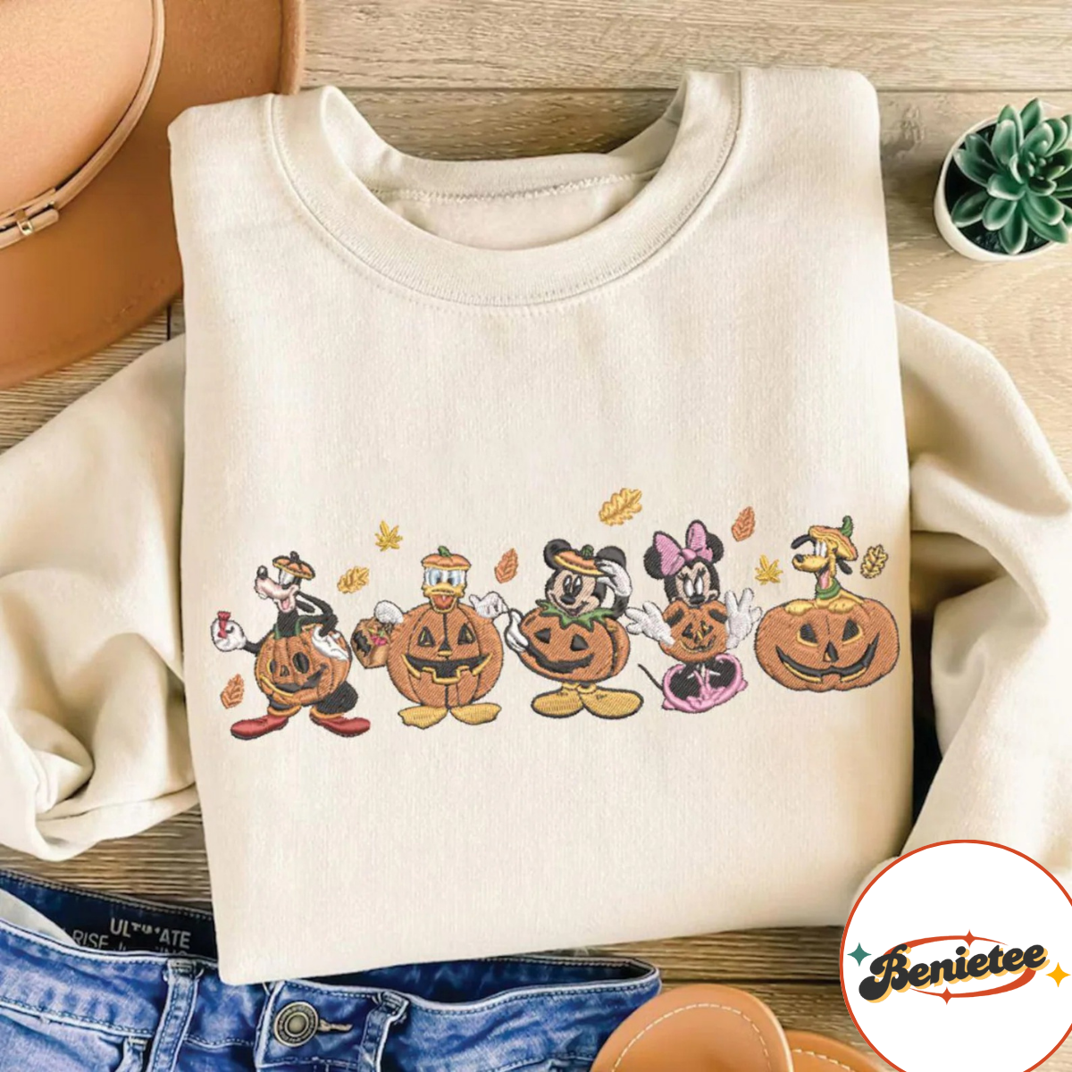 Eembroidered Mickey & Friends Fall Pumpkin Sweatshirt, Disney Fall Vibes Embroidery Shirt