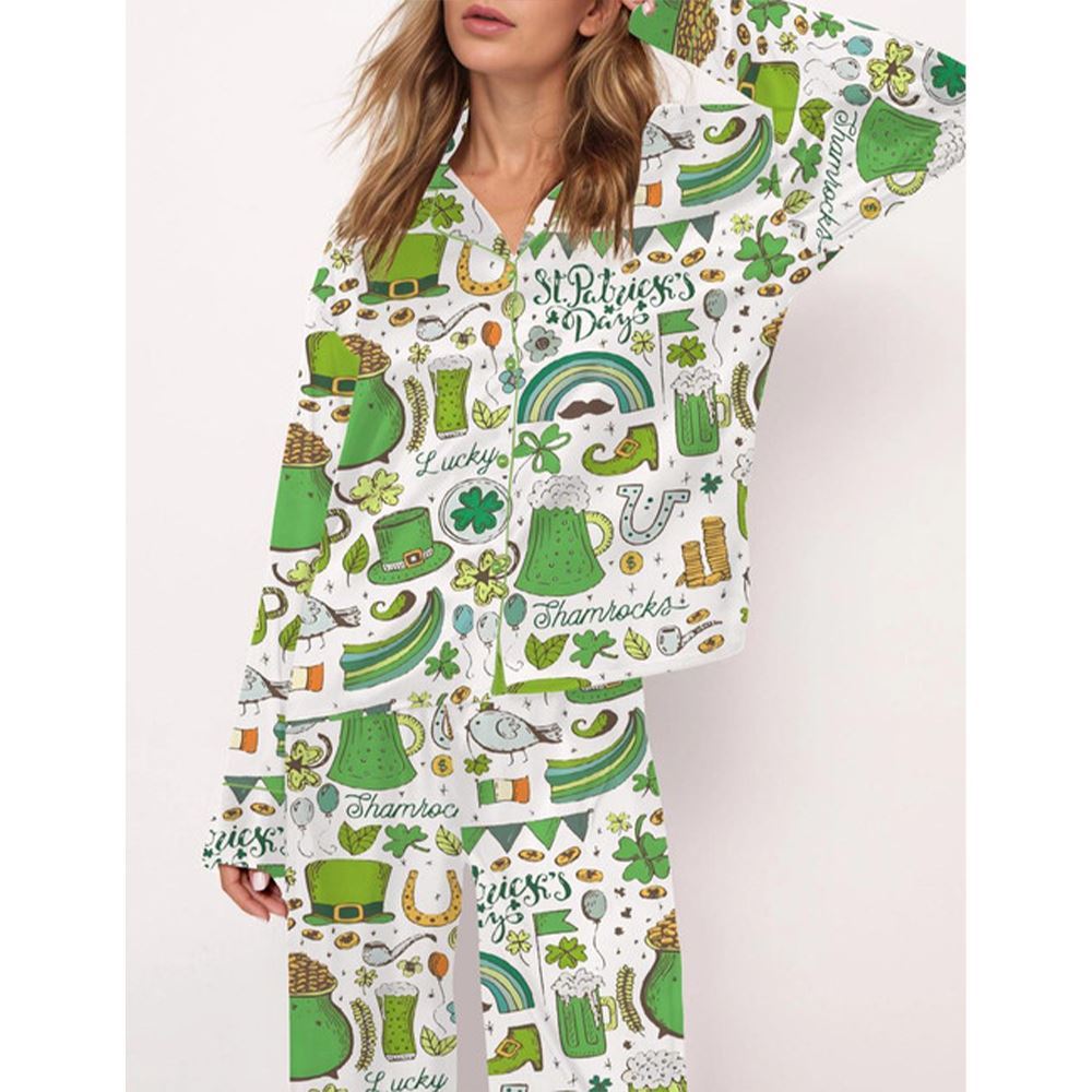 Slainte Irish Cheer St Patricks Day Pajama Set For Women - Image 2
