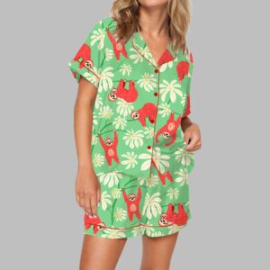 Sloth Floral Pajama Set For Women