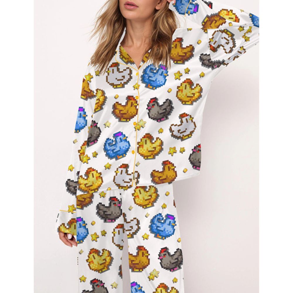 Stardew Valley Chicken Satin Pajama Set For Women - Image 2