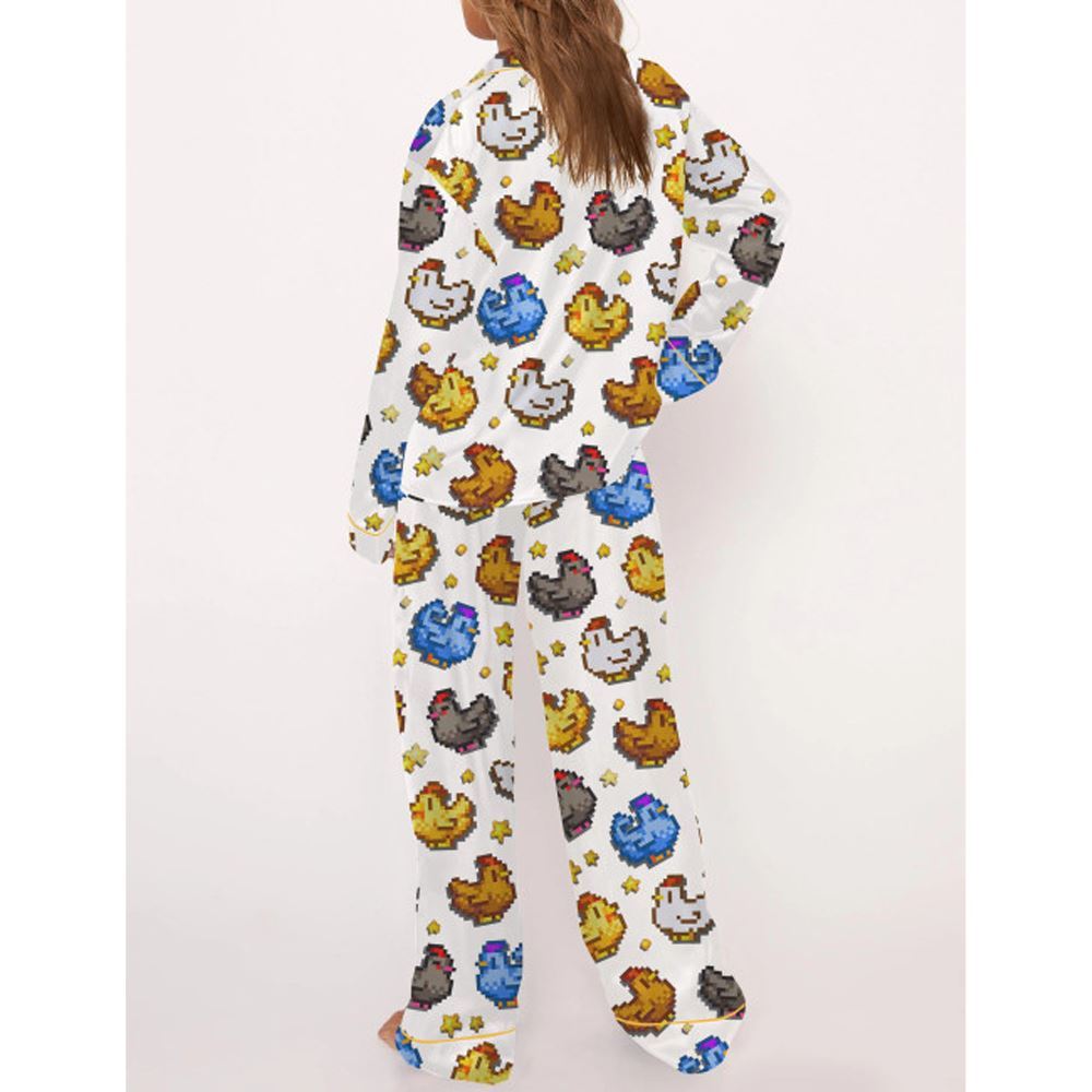 Stardew Valley Chicken Satin Pajama Set For Women - Image 3