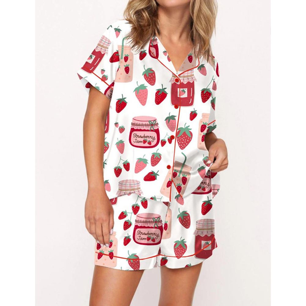Strawberry Satin Pajama Set For Women