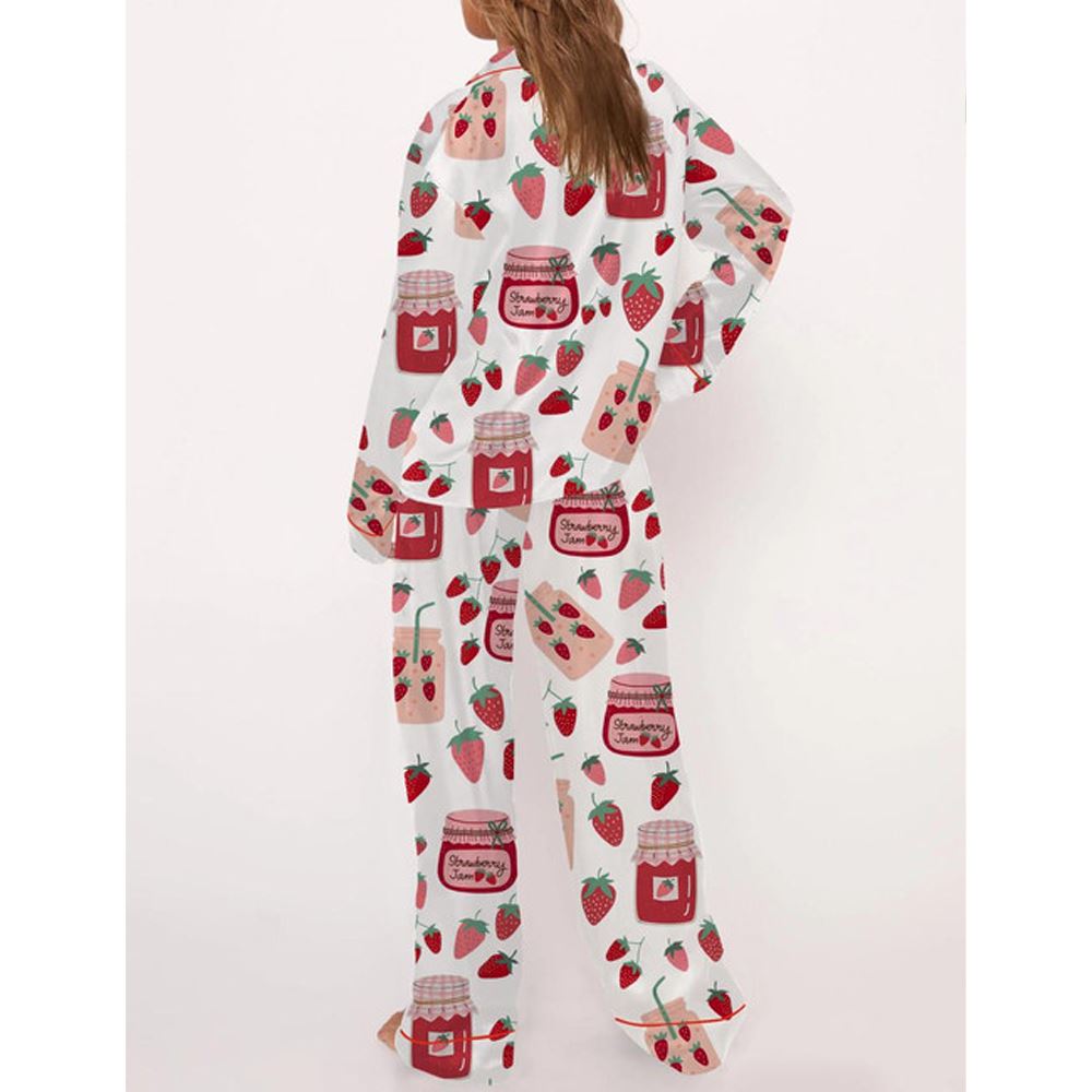 Strawberry Satin Pajama Set For Women - Image 3
