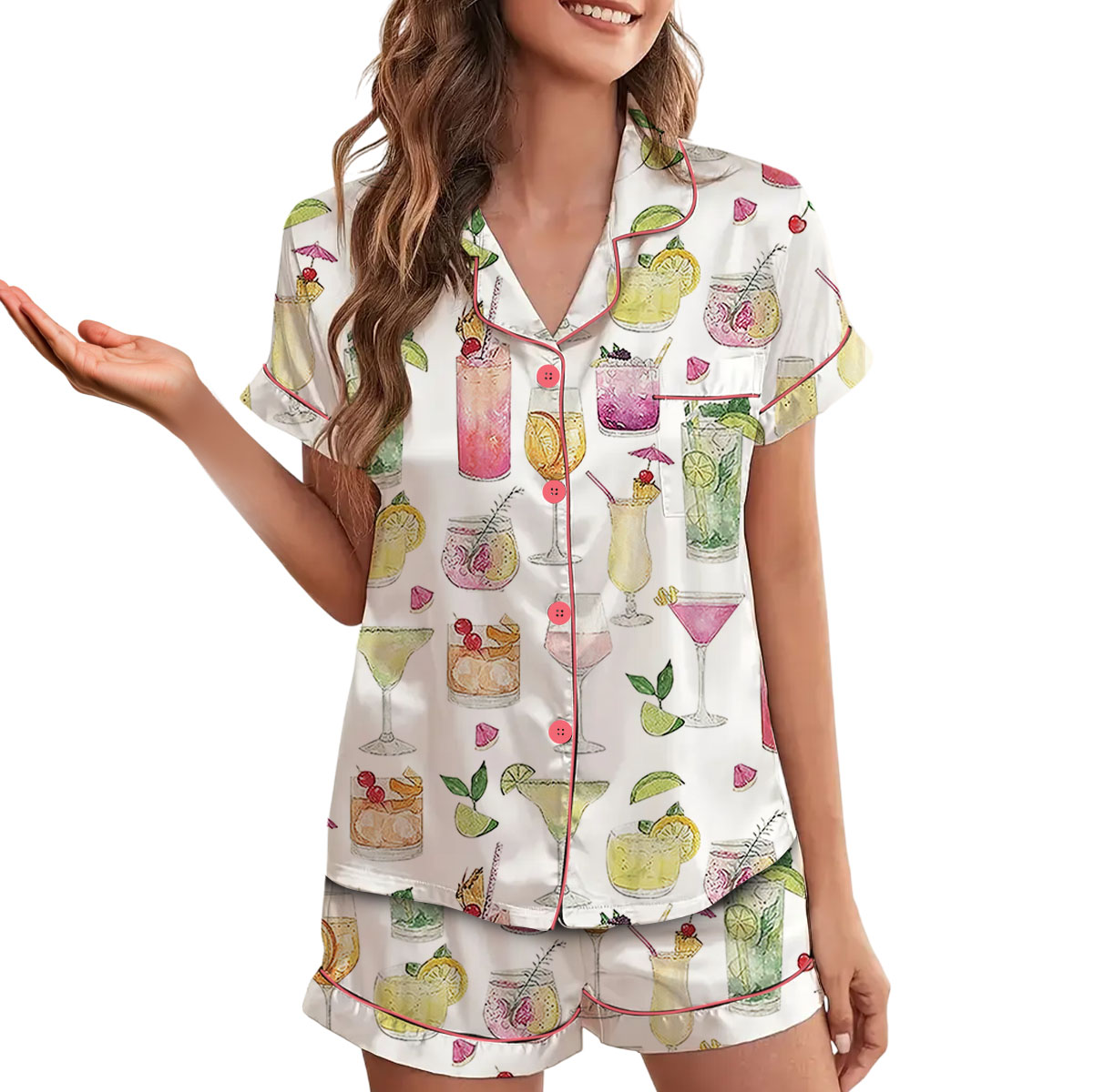 Summer Cocktail Satin Pajamas Set For Women - Image 2