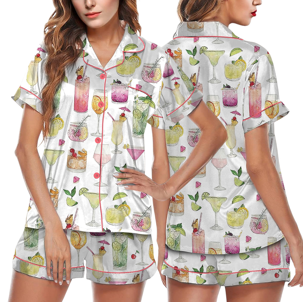 Summer Cocktail Satin Pajamas Set For Women