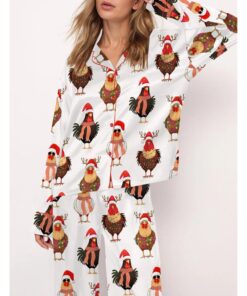 Alternative view of Сute Christmas Chickens Satin Pajama Set For Women