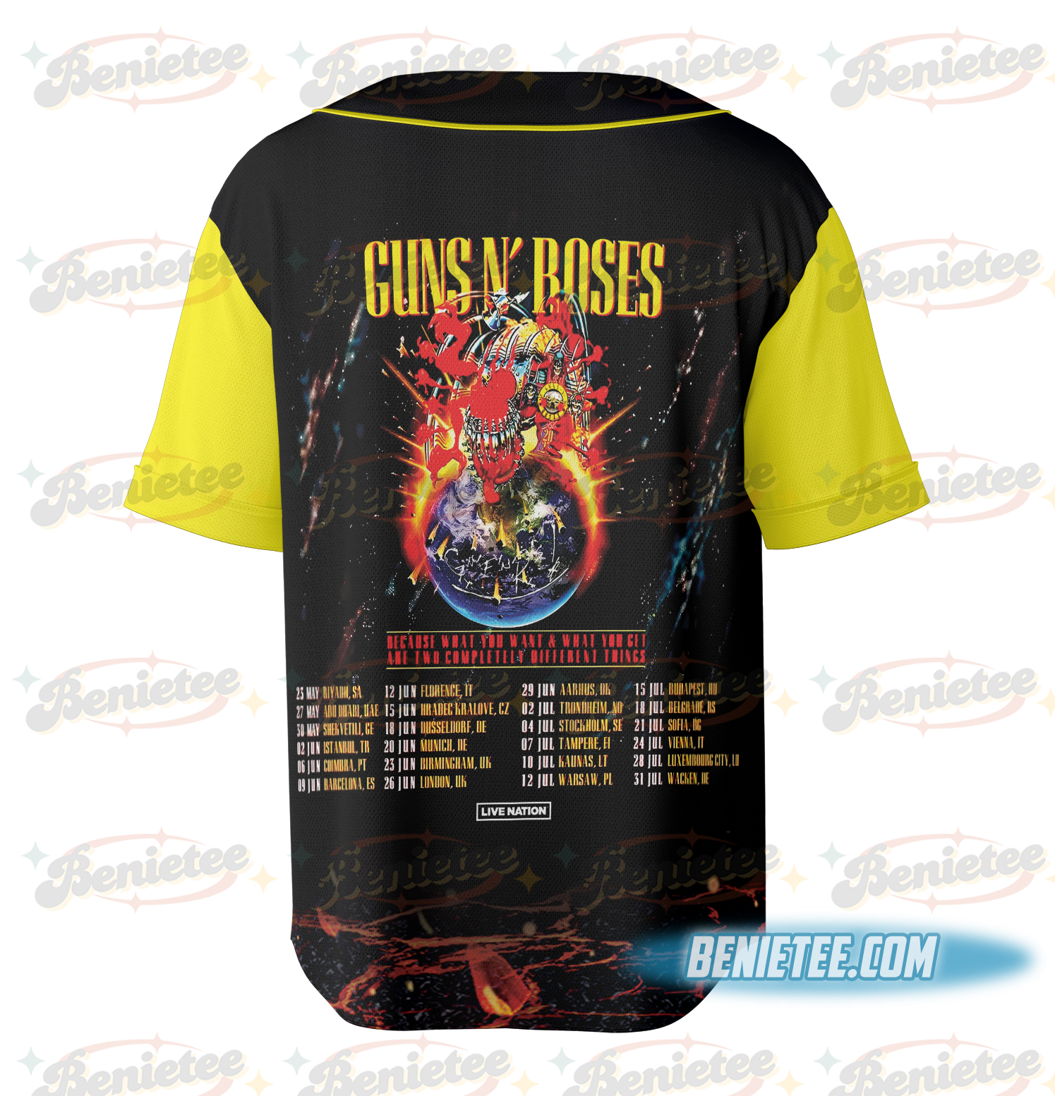 Guns N Roses 2025 European And Middle East Tour Baseball Jersey - Image 4