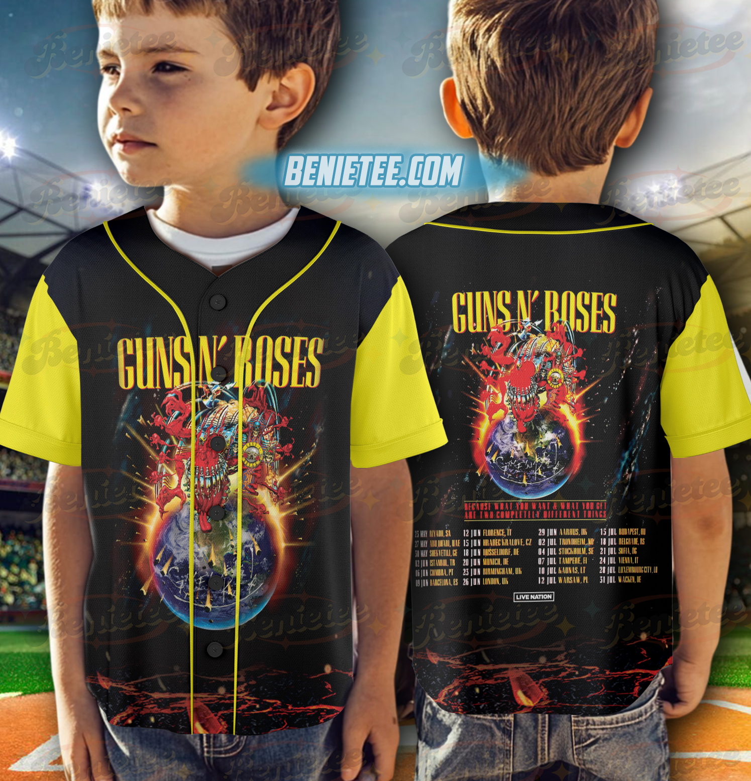 Guns N Roses 2025 European And Middle East Tour Baseball Jersey - Image 2
