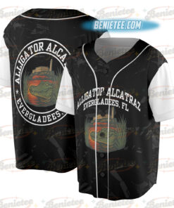 Alligator Alcatraz Basebal Jersey, Funny Animal Graphic Tee, Tropical Island, San Francisco Landmark