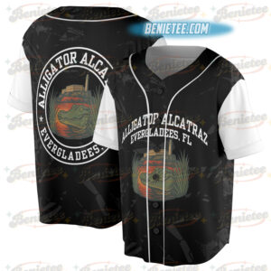 Alligator Alcatraz Basebal Jersey, Funny Animal Graphic Tee, Tropical Island, San Francisco Landmark
