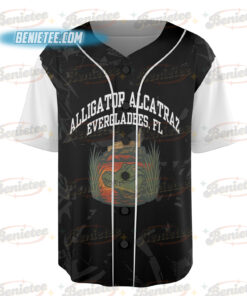 Alternative view of Alligator Alcatraz Basebal Jersey, Funny Animal Graphic Tee, Tropical Island, San Francisco Landmark