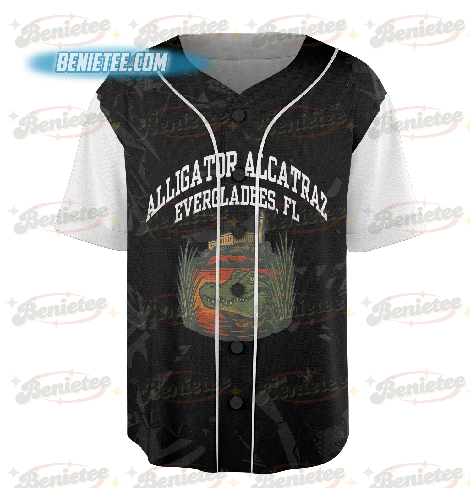 Alligator Alcatraz Basebal Jersey, Funny Animal Graphic Tee, Tropical Island, San Francisco Landmark - Image 2