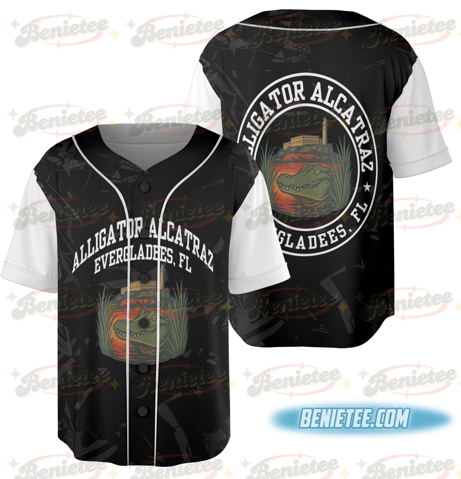 Alligator Alcatraz Basebal Jersey, Funny Animal Graphic Tee, Tropical Island, San Francisco Landmark - Image 3