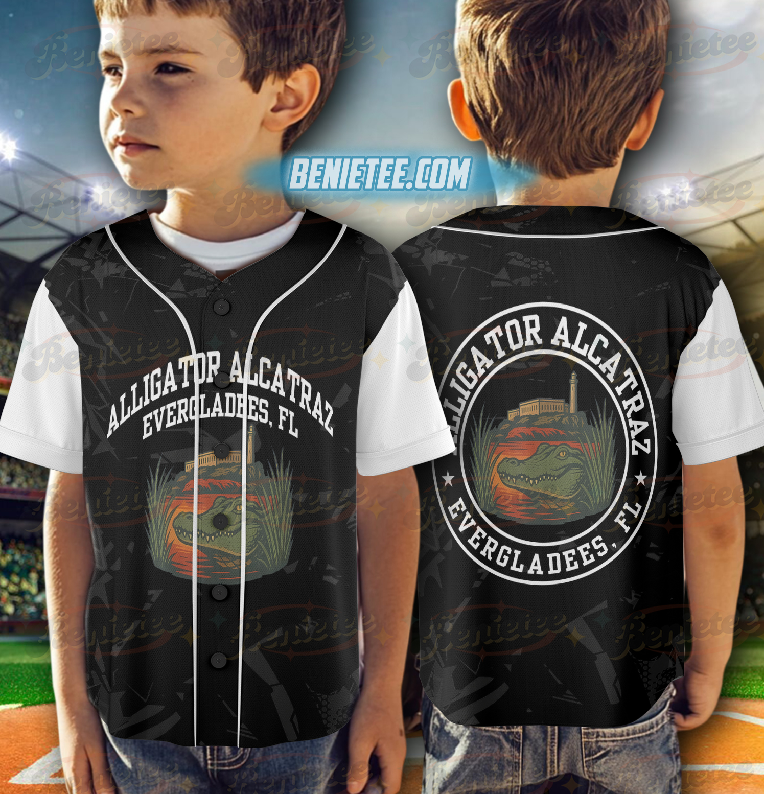 Alligator Alcatraz Basebal Jersey, Funny Animal Graphic Tee, Tropical Island, San Francisco Landmark - Image 6