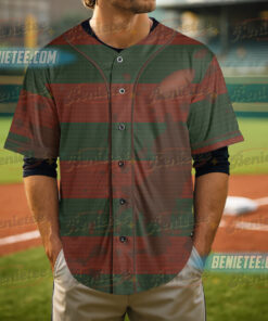 Alternative view of Freddy Krueger Full Over Print Baseball Jersey, Freddy Krueger Halloween Costume Shirt, Nightmare on Elm Street, Halloween Horror Character