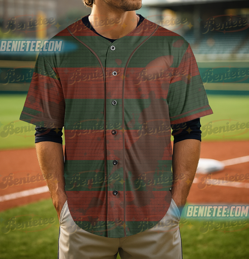 Freddy Krueger Full Over Print Baseball Jersey, Freddy Krueger Halloween Costume Shirt, Nightmare on Elm Street, Halloween Horror Character - Image 2