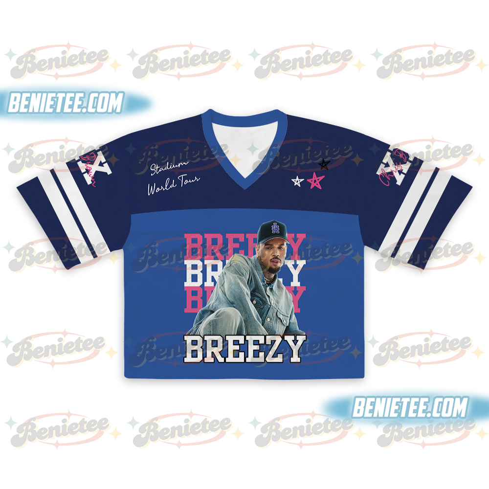 Personalized Chris Brown Tour Crop Top Women Football Jersey, R&B Concert Merch Brown Breezy Bowl XX Tour 2025 Jersey for Girl Fans Gift - Image 2