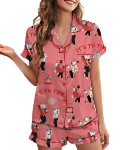 Tenna Deltarune ITS TV TIME Game Pajamas Set Short, Comfortable Stylish T-Shirt for Fans of Tenna Deltarune Loungewear Nightwear Women's Casual Tee