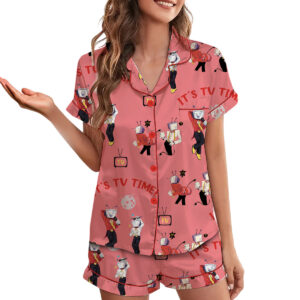 Tenna Deltarune ITS TV TIME Game Pajamas Set Short, Comfortable Stylish T-Shirt for Fans of Tenna Deltarune Loungewear Nightwear Women's Casual Tee