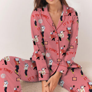 Tenna Deltarune ITS TV TIME Game Pajamas Set Long, Comfortable Stylish T-Shirt for Fans of Tenna Deltarune Loungewear Nightwear Women's Casual Tee