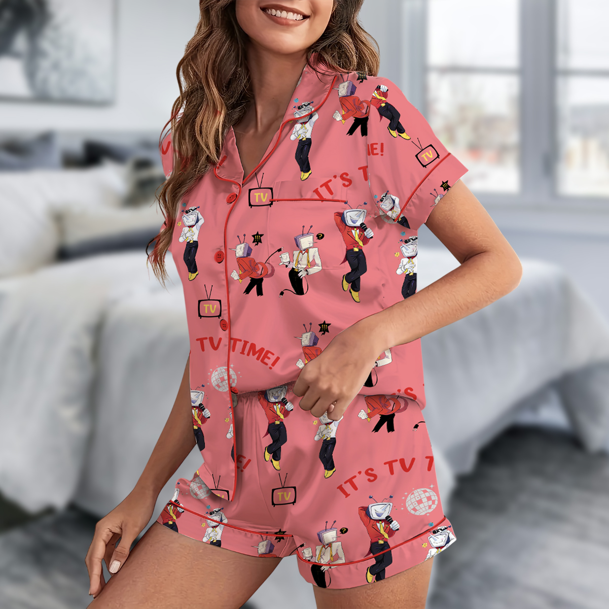 Tenna Deltarune ITS TV TIME Game Pajamas Set Short, Comfortable Stylish T-Shirt for Fans of Tenna Deltarune Loungewear Nightwear Women's Casual Tee - Image 3