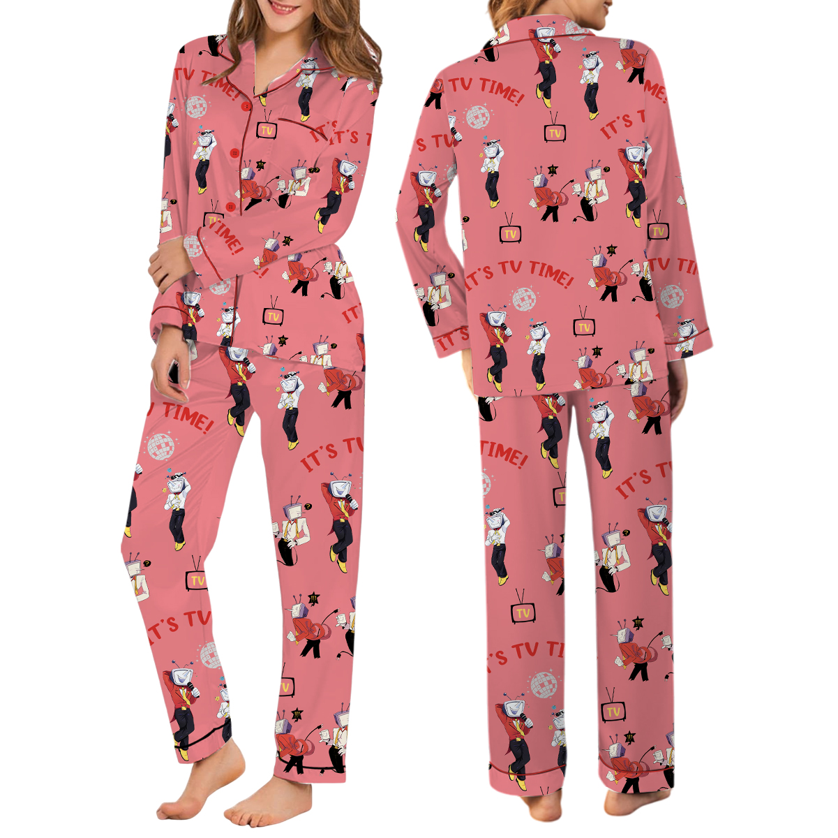 Tenna Deltarune ITS TV TIME Game Pajamas Set Long, Comfortable Stylish T-Shirt for Fans of Tenna Deltarune Loungewear Nightwear Women's Casual Tee - Image 2