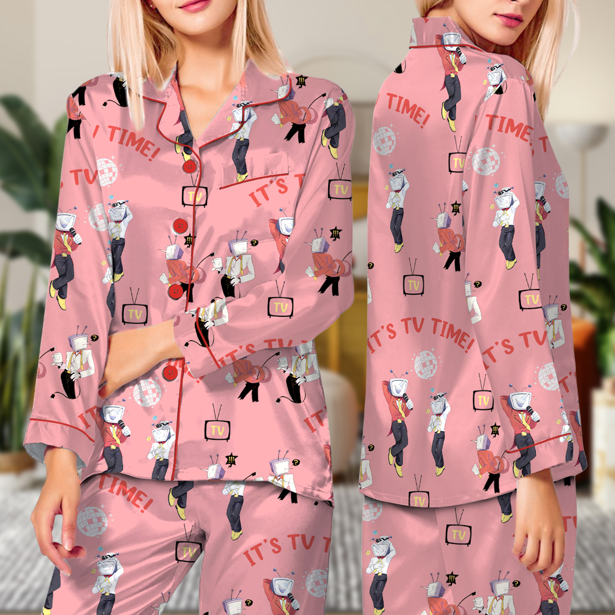Tenna Deltarune ITS TV TIME Game Pajamas Set Long, Comfortable Stylish T-Shirt for Fans of Tenna Deltarune Loungewear Nightwear Women's Casual Tee - Image 3