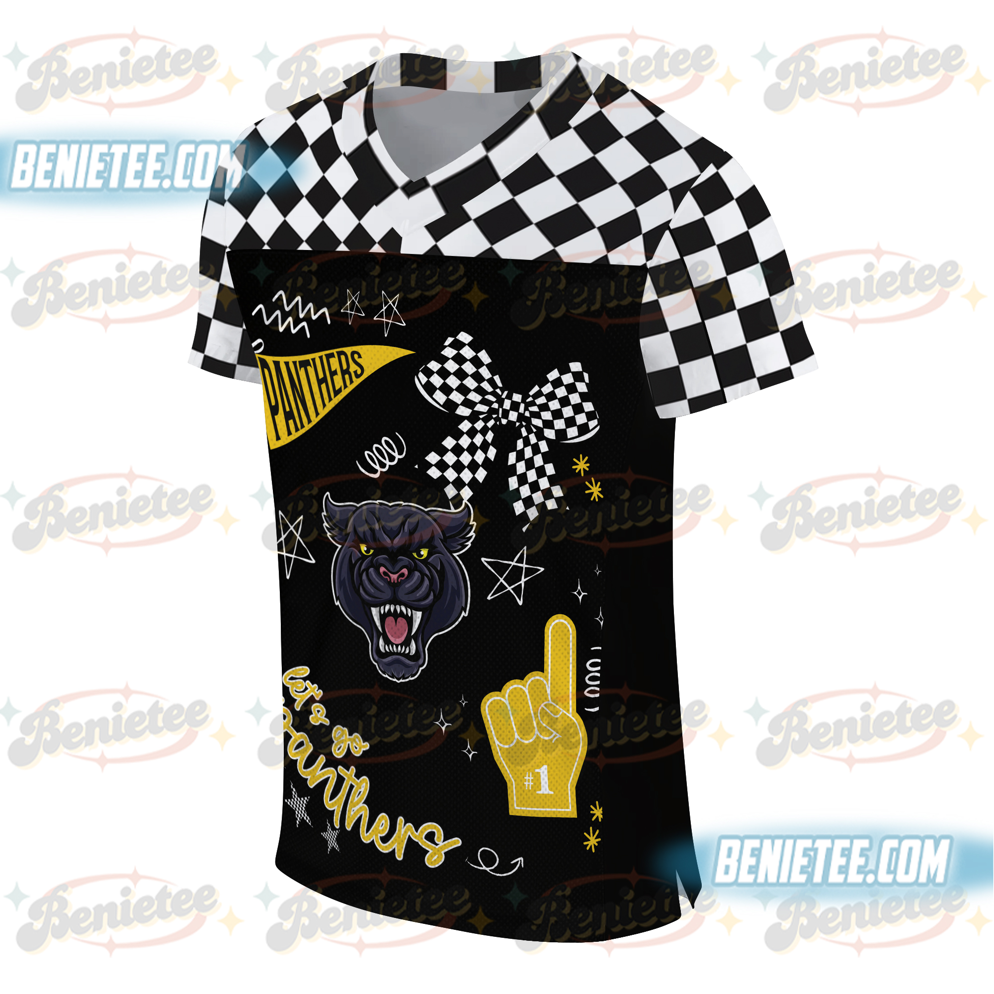 Panthers Preppy Mascot Football Jersey, Black and Yellow Gold Team Spirits, School Mascots - Image 2