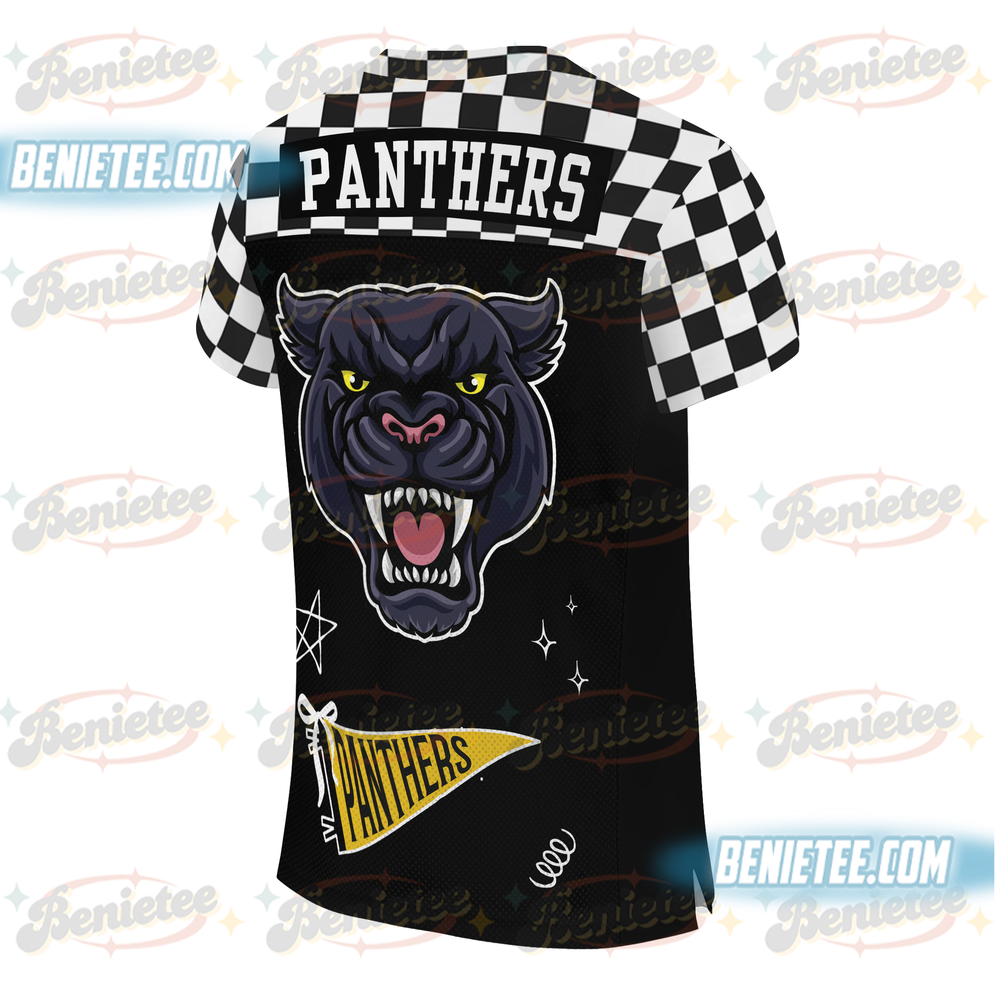Panthers Preppy Mascot Football Jersey, Black and Yellow Gold Team Spirits, School Mascots - Image 3